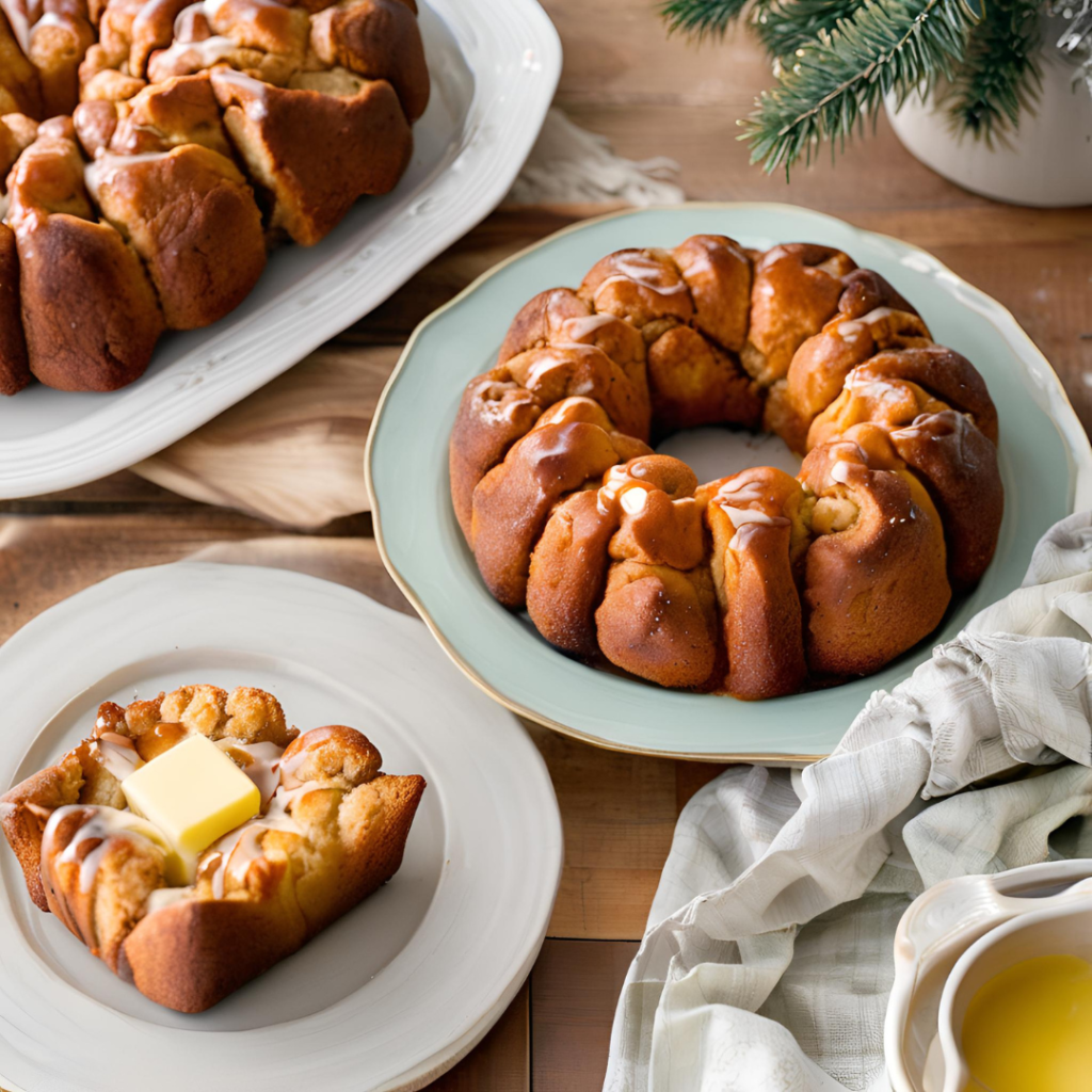 Finished gluten-free monkey bread displayed on a serving platter