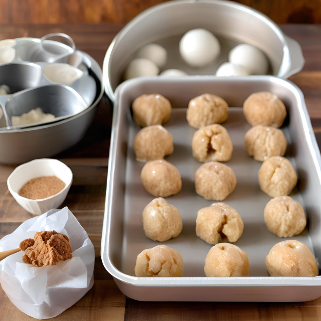 Hands rolling gluten-free monkey bread dough into balls