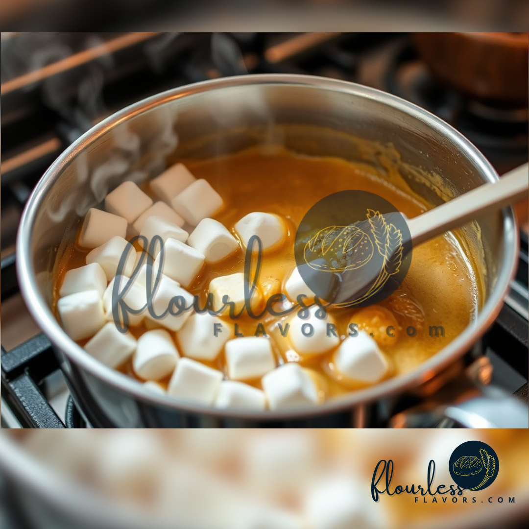 A large mixing bowl with gluten-free Rice Krispies being combined with melted marshmallow mixture.