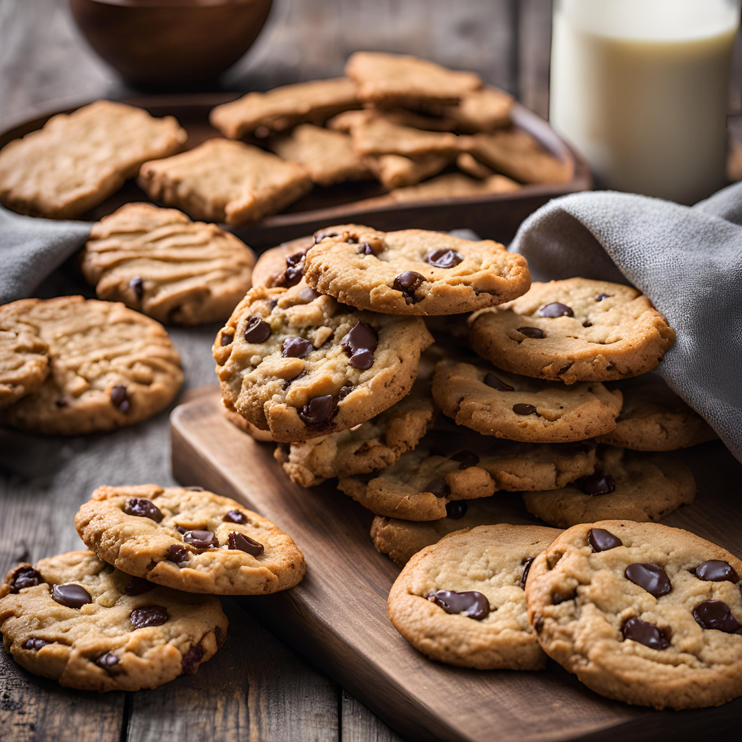 Assortment of gluten-free cookies and bars on a wooden plate.